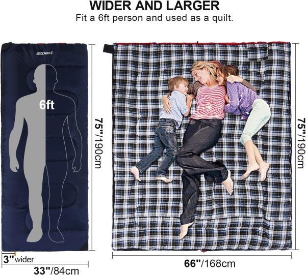 REDCAMP Cotton Flannel Sleeping Bag for Camping Backpacking, Adults Cold Weather Envelope Sleeping Bags with 2/3/4/6lbs Filling - Image 2