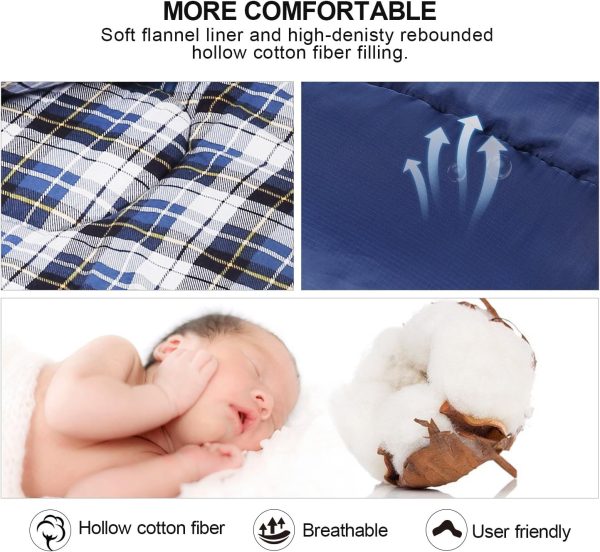 REDCAMP Cotton Flannel Sleeping Bag for Camping Backpacking, Adults Cold Weather Envelope Sleeping Bags with 2/3/4/6lbs Filling - Image 3