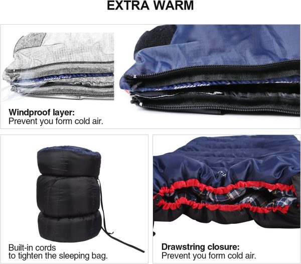 REDCAMP Cotton Flannel Sleeping Bag for Camping Backpacking, Adults Cold Weather Envelope Sleeping Bags with 2/3/4/6lbs Filling - Image 4