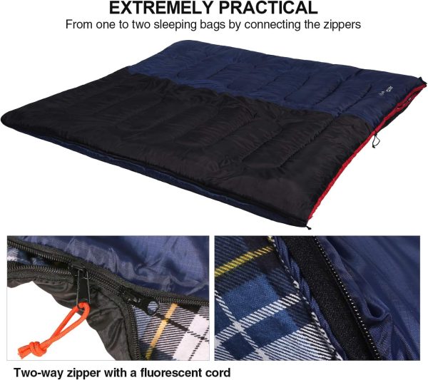 REDCAMP Cotton Flannel Sleeping Bag for Camping Backpacking, Adults Cold Weather Envelope Sleeping Bags with 2/3/4/6lbs Filling - Image 5